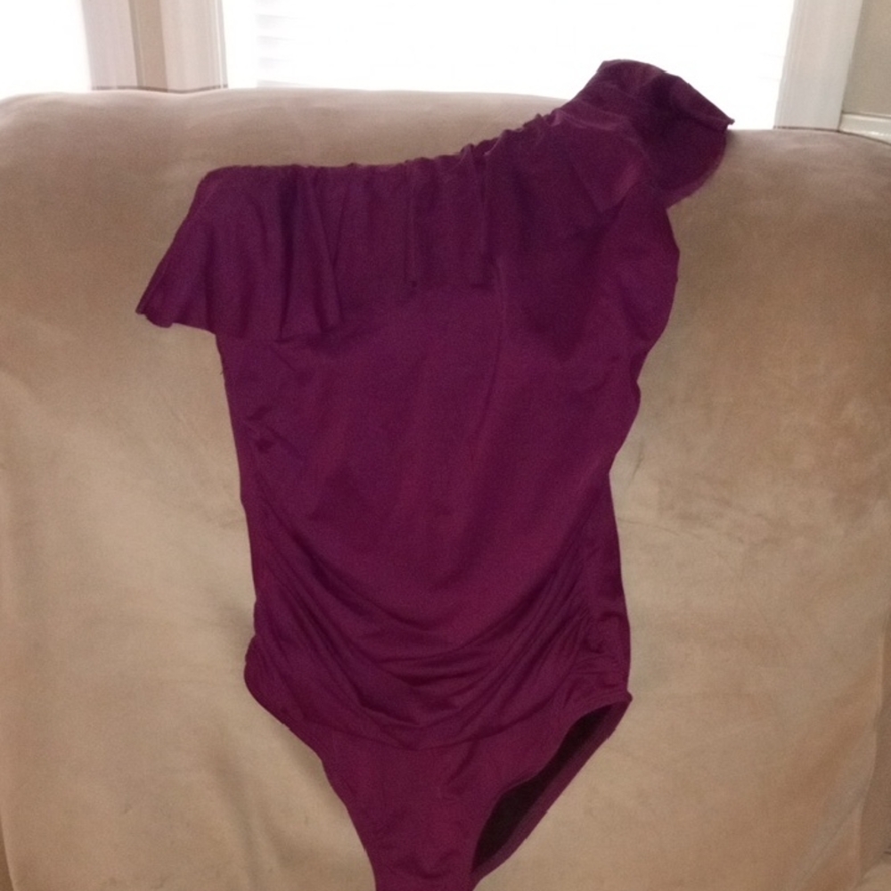 Elegant Purple One Piece Swimsuit with Ruffle